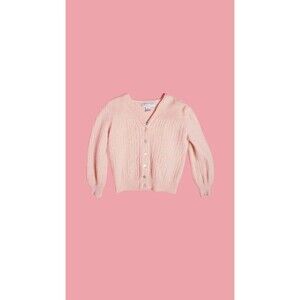 1980-90s Victoria Jones Pink LAMBSWOOL ANGORA Blend CARDIGAN W/Shell Buttons S-M